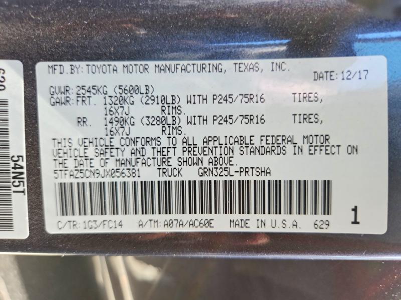 53666816 :رقم المزاد ، 5TFAZ5CN9JX056381 vin ، 2018 Toyota Tacoma مزاد بيع