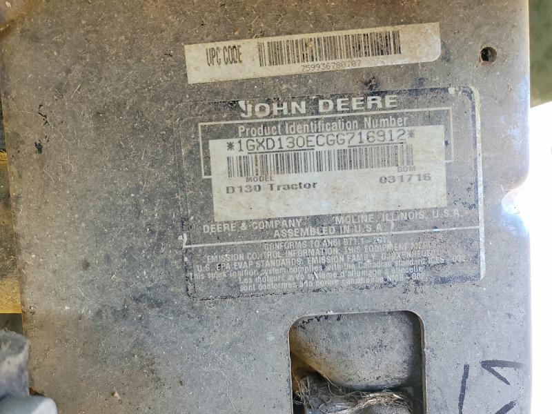 55202586 :رقم المزاد ، 1GXD130ECGG716912 vin ، 2016 John Deere D130 مزاد بيع