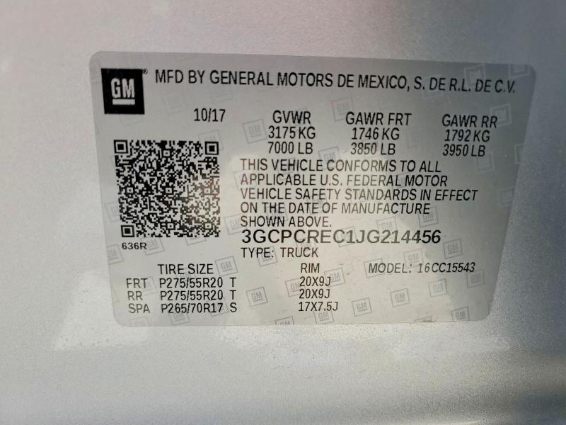 2018 Chevrolet Silverado მანქანა იყიდება აუქციონზე, vin: 3GCPCREC1JG214456, აუქციონის ნომერი: 54104846
