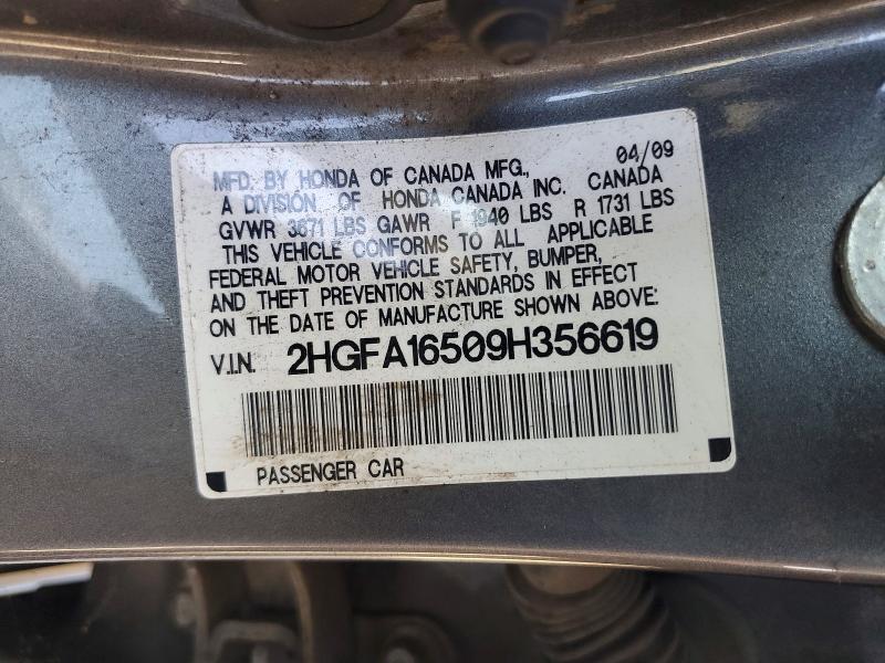 2009 Honda Civic მანქანა იყიდება აუქციონზე, vin: 2HGFA16509H356619, აუქციონის ნომერი: 54431096