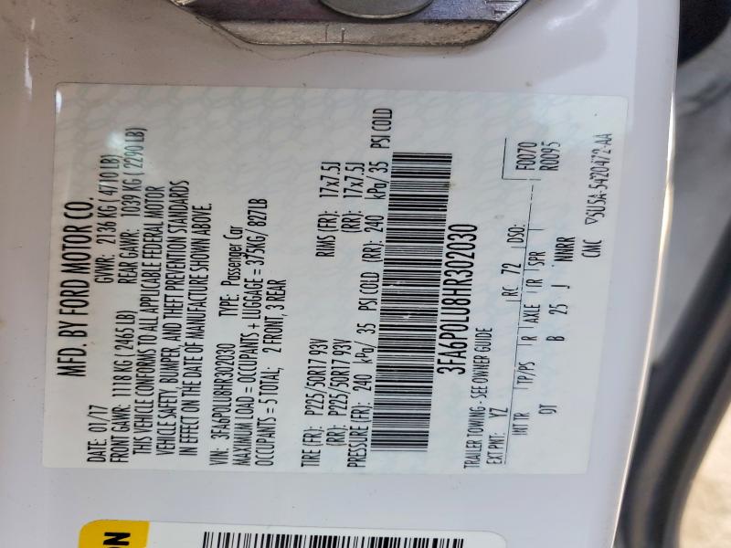 54255306 :رقم المزاد ، 3FA6P0LU8HR302030 vin ، 2017 Ford Fusion مزاد بيع