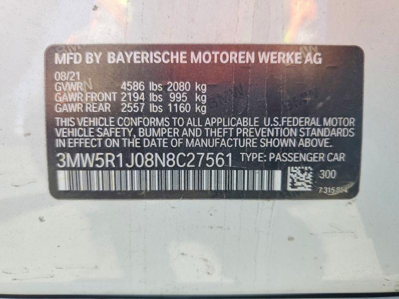 Продаж на аукціоні авто 2022 Bmw 330i, vin: 3MW5R1J08N8C27561, номер лоту: 52193536