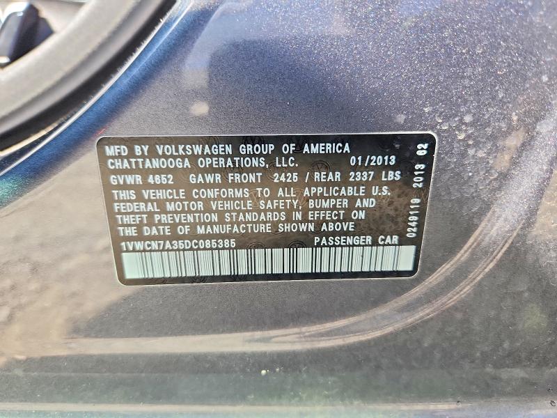 2013 Volkswagen Passat მანქანა იყიდება აუქციონზე, vin: 1VWCN7A35DC085385, აუქციონის ნომერი: 55132526