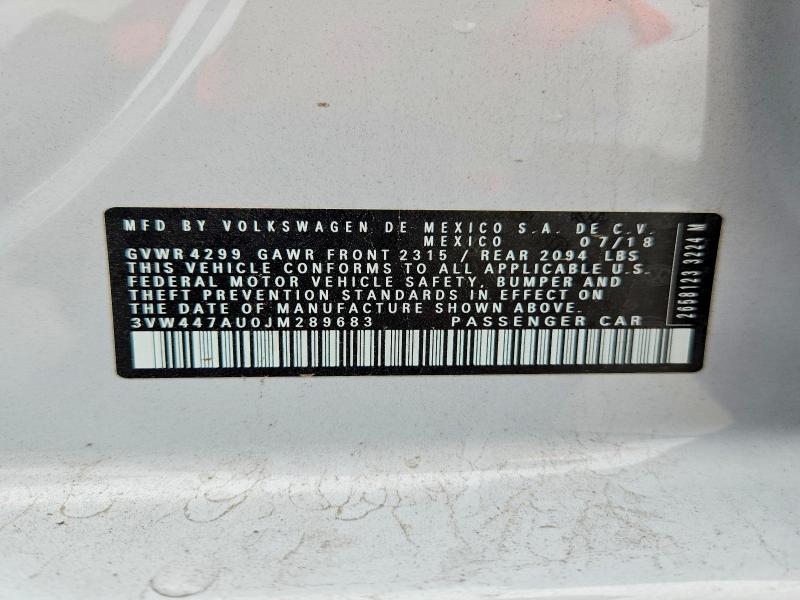 2018 Volkswagen Gti მანქანა იყიდება აუქციონზე, vin: 3VW447AU0JM289683, აუქციონის ნომერი: 54516756