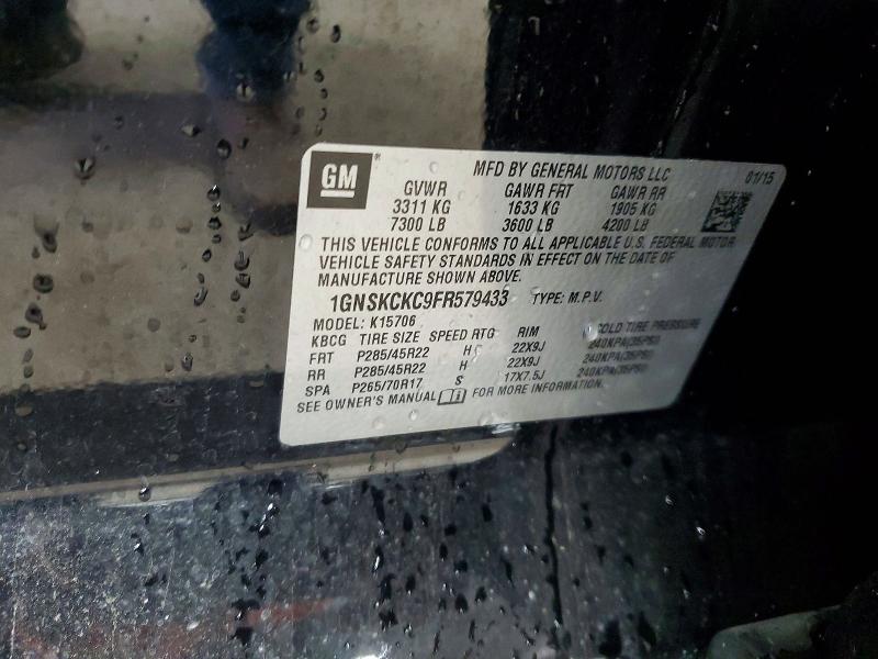 Aukcja sprzedaży 2015 Chevrolet Tahoe, vin: 1GNSKCKC9FR579433, numer aukcji: 52717366