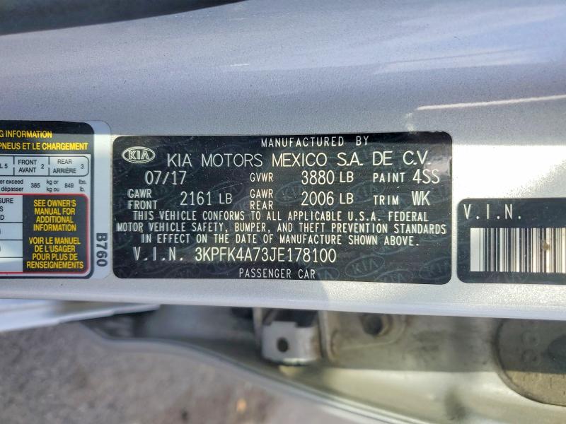 53622226 :رقم المزاد ، 3KPFK4A73JE178100 vin ، 2018 Kia Forte مزاد بيع