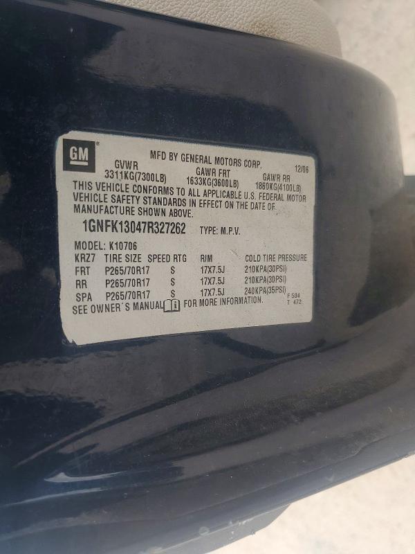 Aukcja sprzedaży 2007 Chevrolet Tahoe, vin: 1GNFK13047R327262, numer aukcji: 53045696
