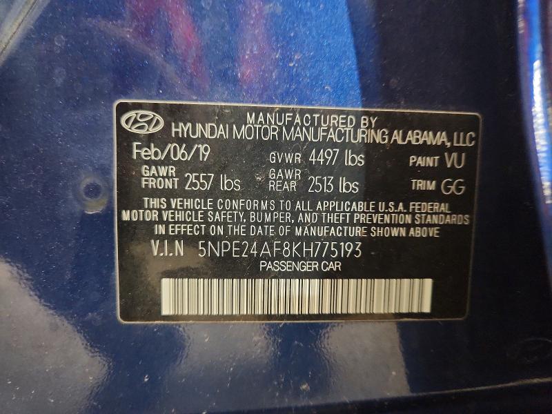 Aukcja sprzedaży 2019 Hyundai Sonata, vin: 5NPE24AF8KH775193, numer aukcji: 52288716