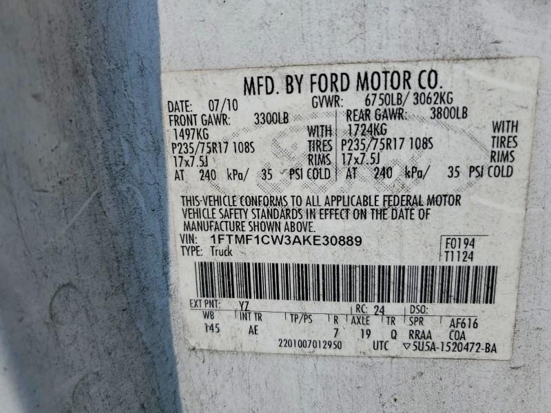 Продаж на аукціоні авто 2010 Ford F150, vin: 1FTMF1CW3AKE30889, номер лоту: 52901696