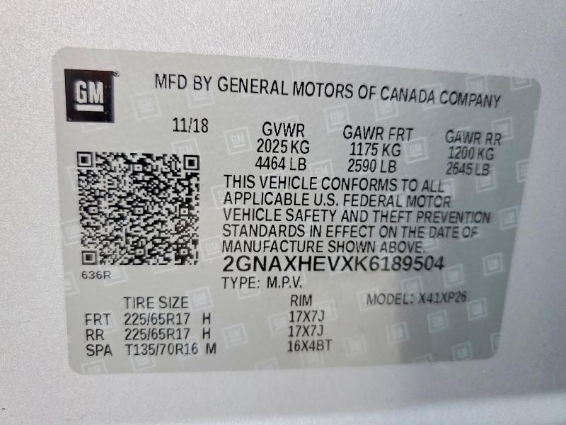 Продажа на аукционе авто 2019 Chevrolet Equinox, vin: 2GNAXHEVXK6189504, номер лота: 54684346