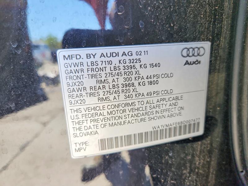 2011 Audi Q7 მანქანა იყიდება აუქციონზე, vin: WA1VMAFE6BD007477, აუქციონის ნომერი: 53391946