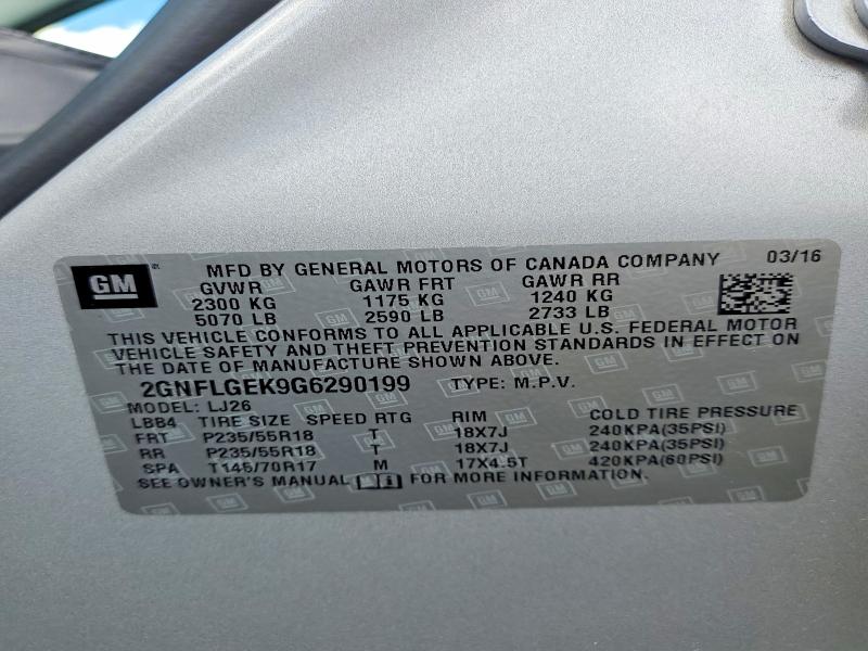 Aukcja sprzedaży 2016 Chevrolet Equinox, vin: 2GNFLGEK9G6290199, numer aukcji: 54321196
