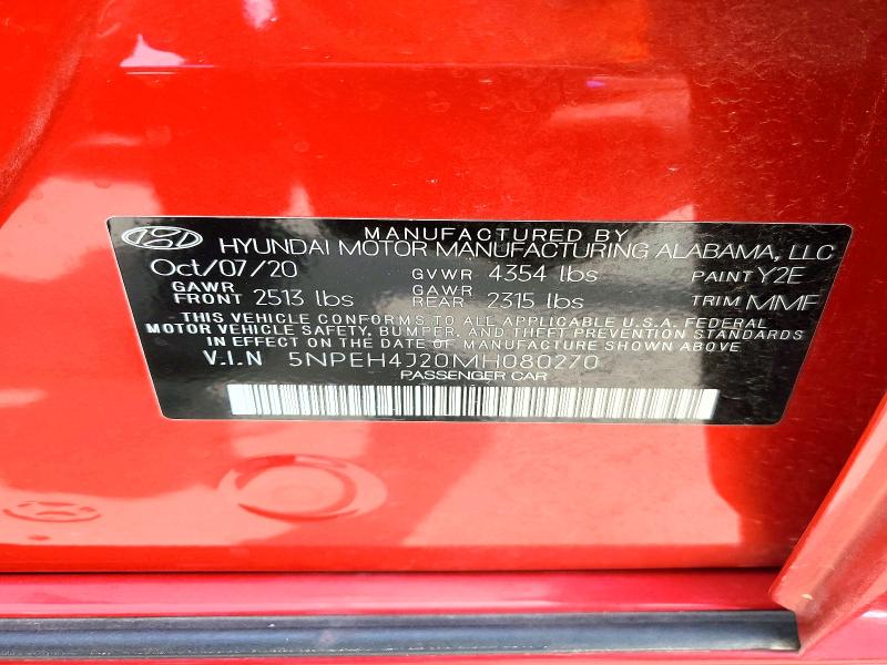 Продаж на аукціоні авто 2021 Hyundai Sonata, vin: 5NPEH4J20MH080270, номер лоту: 53810846