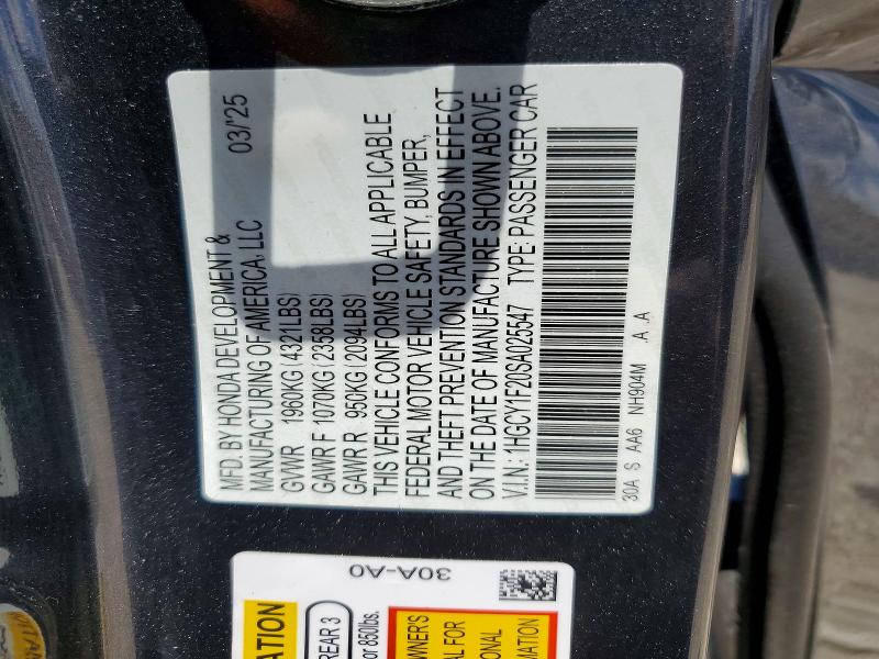 Aukcja sprzedaży 2025 Honda Accord, vin: 1HGCY1F20SA025547, numer aukcji: 54606256