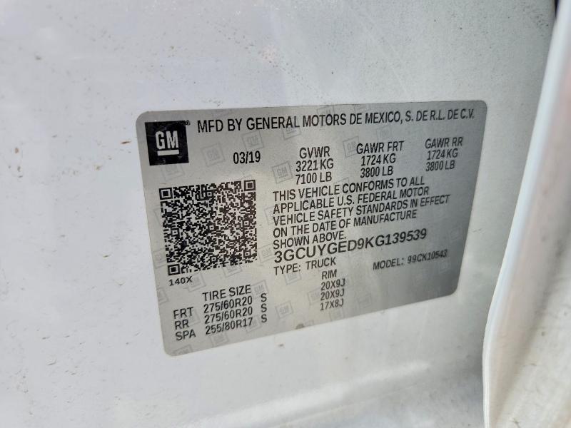 Продаж на аукціоні авто 2019 Chevrolet Silverado, vin: 3GCUYGED9KG139539, номер лоту: 54283206
