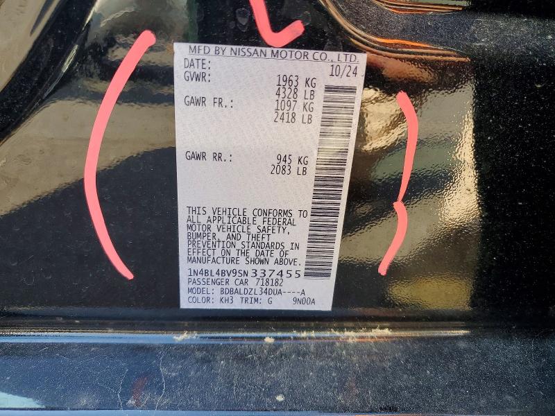 Aukcja sprzedaży 2025 Nissan Altima, vin: 1N4BL4BV9SN337455, numer aukcji: 53624316