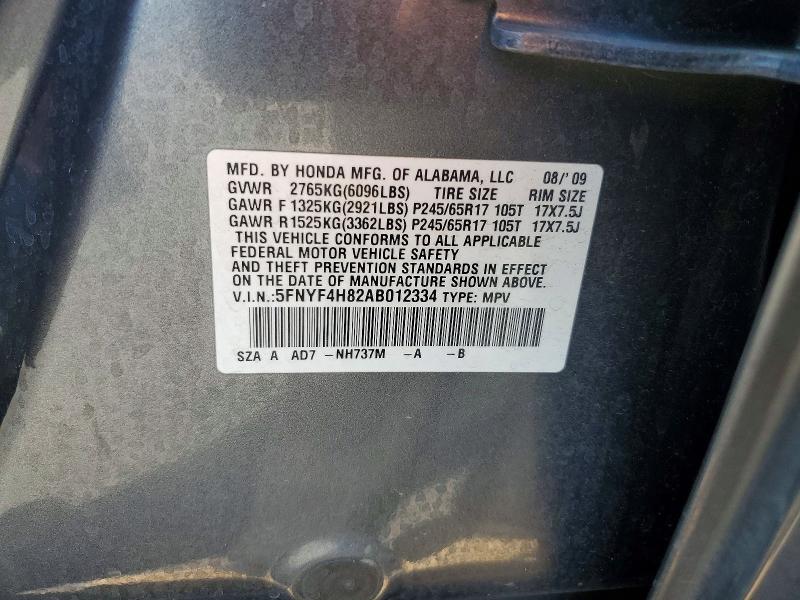 2010 Honda Pilot მანქანა იყიდება აუქციონზე, vin: 5FNYF4H82AB012334, აუქციონის ნომერი: 54627066