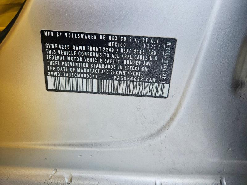 Aukcja sprzedaży 2012 Volkswagen Jetta, vin: 3VW3L7AJ5CM089647, numer aukcji: 55042716