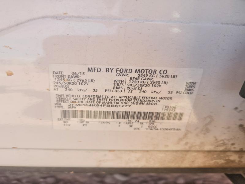 53918256 :رقم المزاد ، 2FMPK4K84FBB61277 vin ، 2015 Ford Edge مزاد بيع