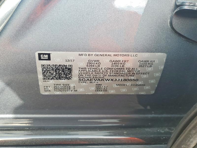 51763596 :رقم المزاد ، 5GAEVAKWXJJ180650 vin ، 2018 Buick Enclave مزاد بيع
