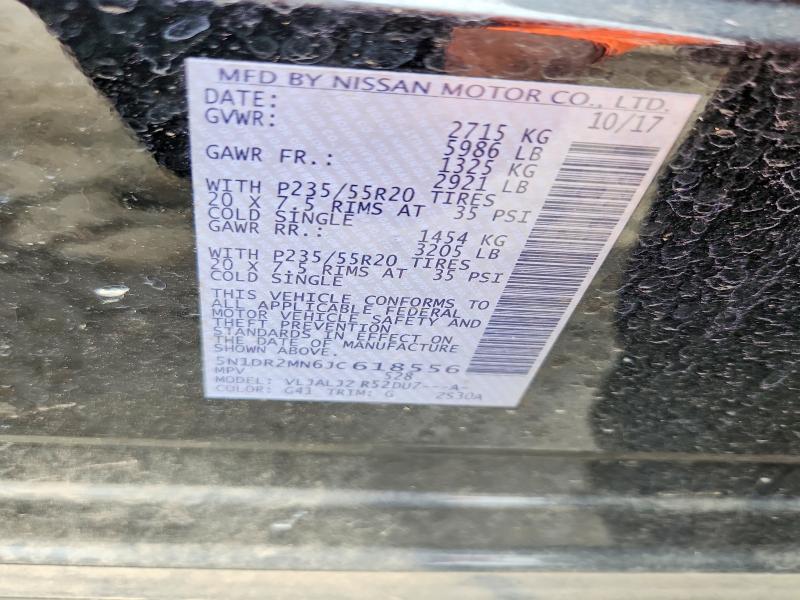 Продаж на аукціоні авто 2018 Nissan Pathfinder, vin: 5N1DR2MN6JC618556, номер лоту: 55287456