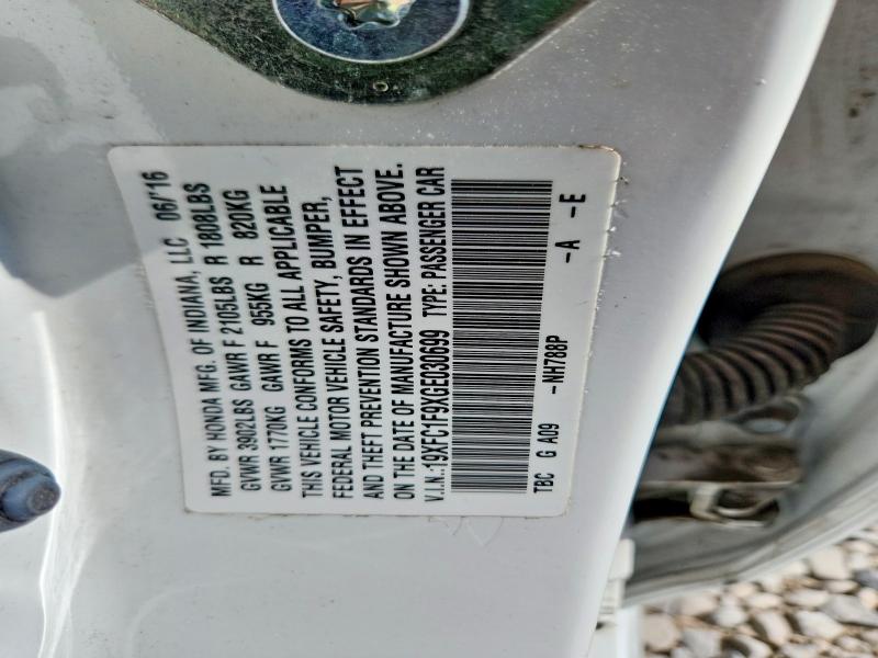 Продаж на аукціоні авто 2016 Honda Civic, vin: 19XFC1F9XGE030699, номер лоту: 54299006