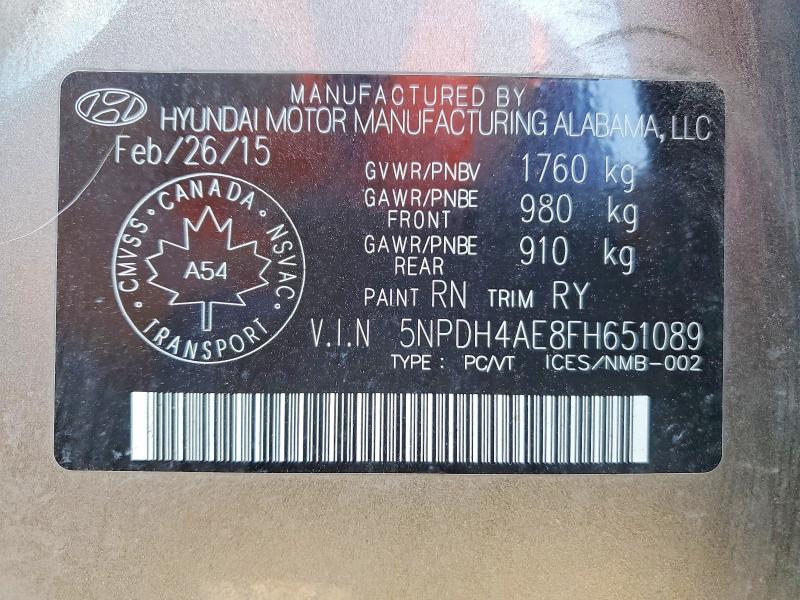 Aukcja sprzedaży 2015 Hyundai Elantra, vin: 5NPDH4AE8FH651089, numer aukcji: 54510076