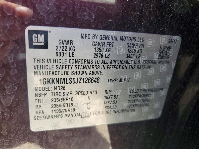 2018 Gmc Acadia მანქანა იყიდება აუქციონზე, vin: 1GKKNMLS0JZ126648, აუქციონის ნომერი: 54698446