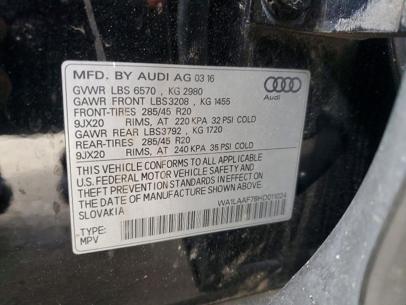 Aukcja sprzedaży 2017 Audi Q7, vin: WA1LAAF78HD011024, numer aukcji: 53593496