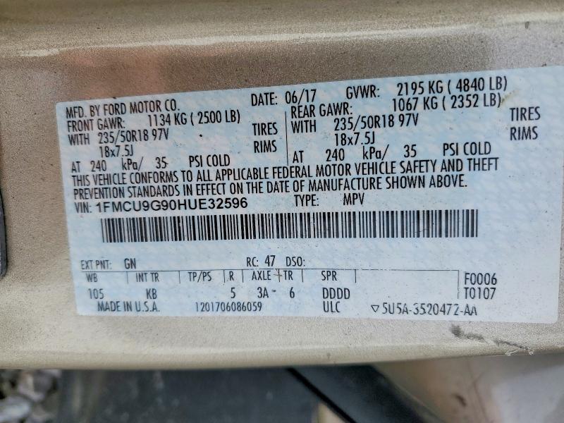 Aukcja sprzedaży 2017 Ford Escape, vin: 1FMCU9G90HUE32596, numer aukcji: 51775186