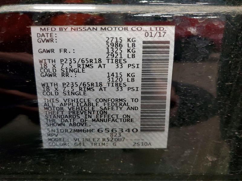 54187256 :رقم المزاد ، 5N1DR2MM6HC656340 vin ، 2017 Nissan Pathfinder مزاد بيع