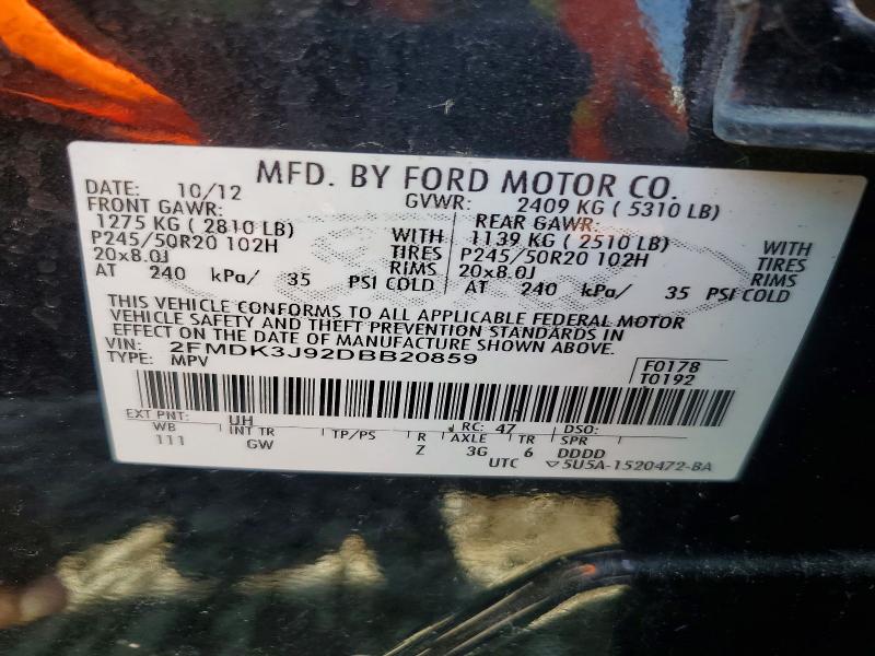 2013 Ford Edge მანქანა იყიდება აუქციონზე, vin: 2FMDK3J92DBB20859, აუქციონის ნომერი: 54799706