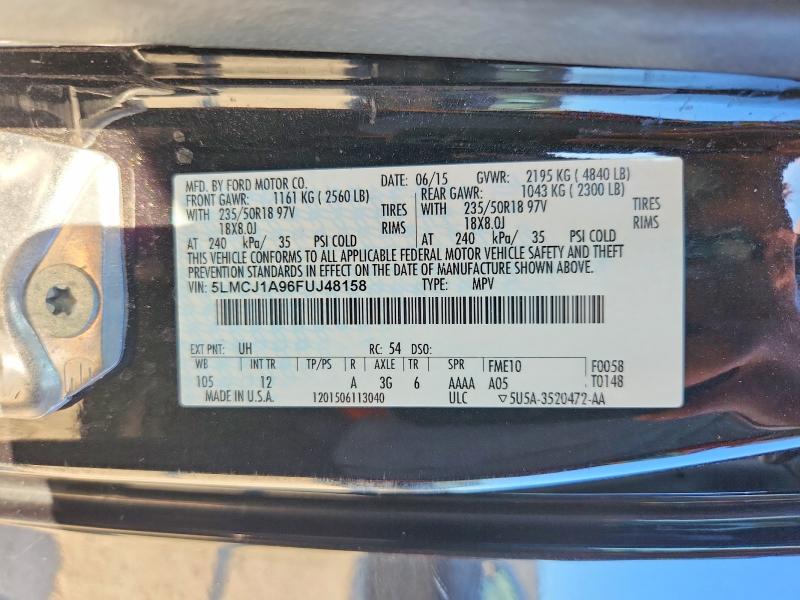 Aukcja sprzedaży 2015 Lincoln Mkc, vin: 5LMCJ1A96FUJ48158, numer aukcji: 53283616