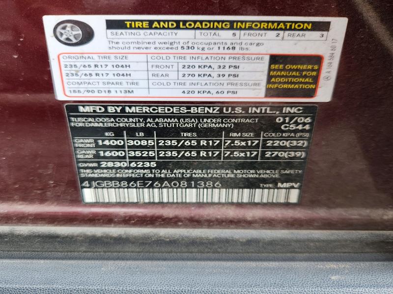 Продаж на аукціоні авто 2006 Mercedes-benz Ml, vin: 4JGBB86E76A081386, номер лоту: 52219986