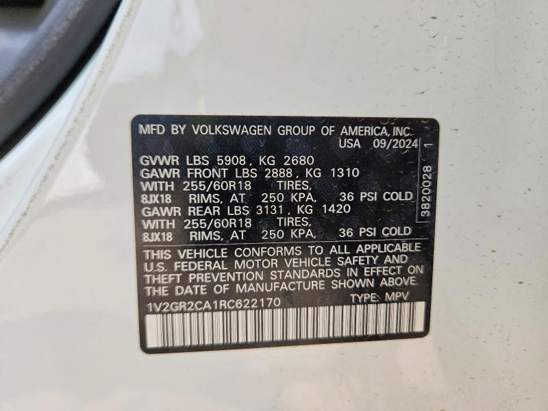 Auction sale of the 2024 Volkswagen Atlas, vin: 1V2GR2CA1RC622170, lot number: 53706846