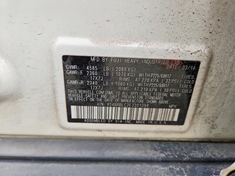 2014 Subaru Outback Limited 4d W მანქანა იყიდება აუქციონზე, vin: 4S4BRBLC2E3301399, აუქციონის ნომერი: 52041226
