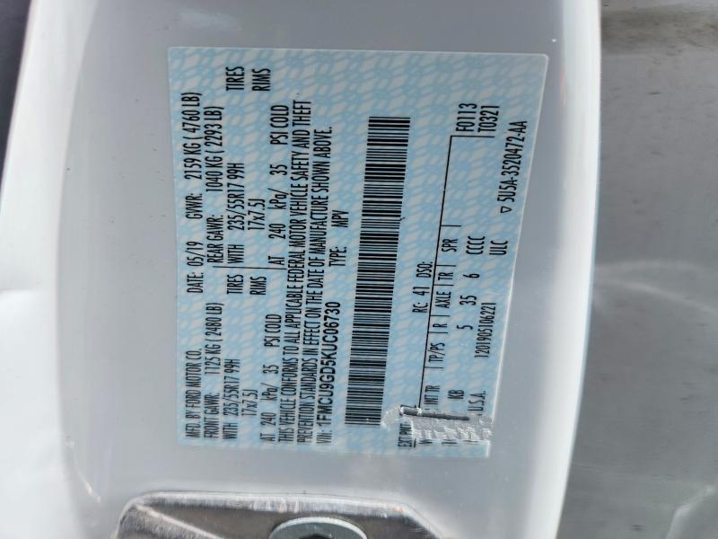 Продажа на аукционе авто 2019 Ford Escape, vin: 1FMCU9GD5KUC06730, номер лота: 54218166