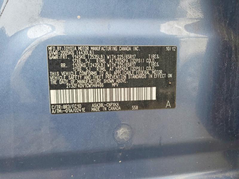 2012 Toyota Rav4 მანქანა იყიდება აუქციონზე, vin: 2T3ZF4DV1CW148466, აუქციონის ნომერი: 55138196