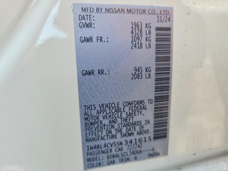 Продажа на аукционе авто 2025 Nissan Altima, vin: 1N4BL4CV5SN341615, номер лота: 54316416