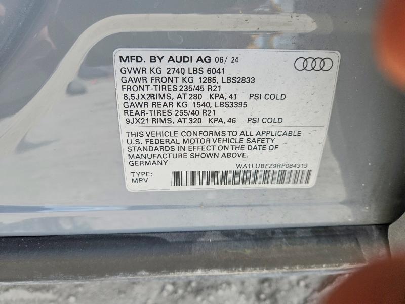 2024 Audi Q4 E-tron მანქანა იყიდება აუქციონზე, vin: WA1LUBFZ9RP084319, აუქციონის ნომერი: 53407906