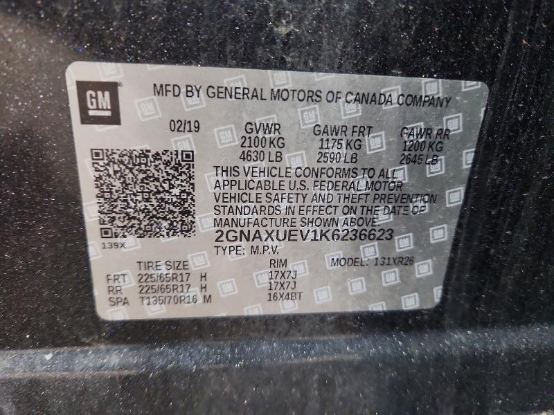 Продаж на аукціоні авто 2019 Chevrolet Equinox, vin: 2GNAXUEV1K6236623, номер лоту: 54583086
