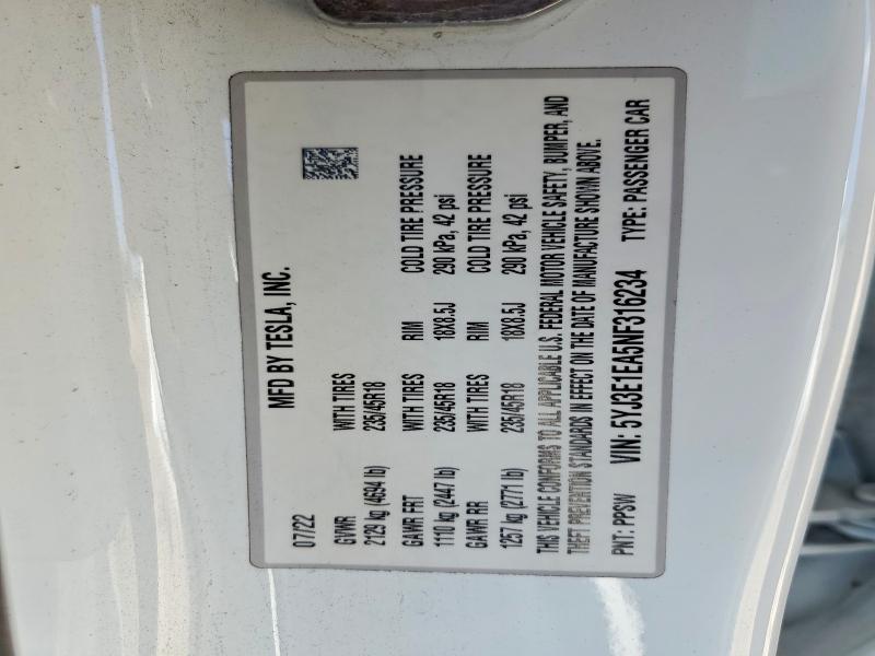 Продажа на аукционе авто 2022 Tesla Model 3, vin: 5YJ3E1EA5NF316234, номер лота: 53697666