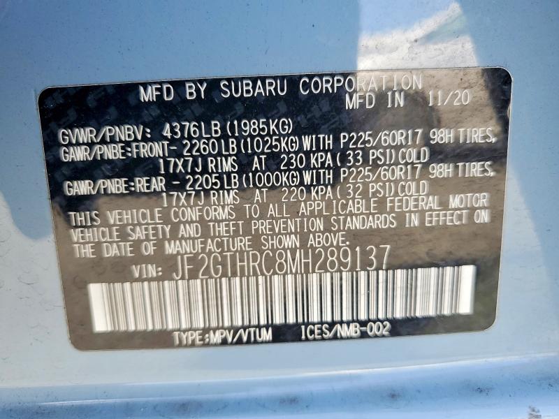Продаж на аукціоні авто 2021 Subaru Crosstrek, vin: JF2GTHRC8MH289137, номер лоту: 50194246