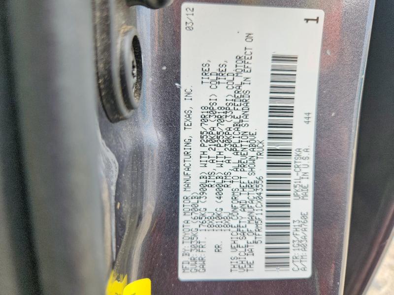 Продажа на аукционе авто 2012 Toyota Tundra, vin: 5TFRM5F11CX043556, номер лота: 53852726