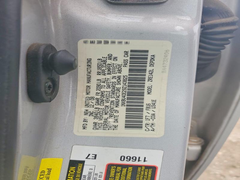2009 Toyota Corolla მანქანა იყიდება აუქციონზე, vin: 1NXBU40E29Z143825, აუქციონის ნომერი: 55129326