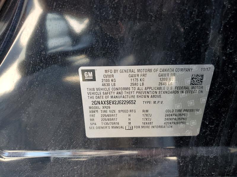 Aukcja sprzedaży 2018 Chevrolet Equinox, vin: 2GNAXSEV2J6229652, numer aukcji: 53351346