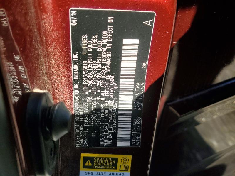 52196336 :رقم المزاد ، 5TDDKRFH2ES035771 vin ، 2014 Toyota Highlander مزاد بيع