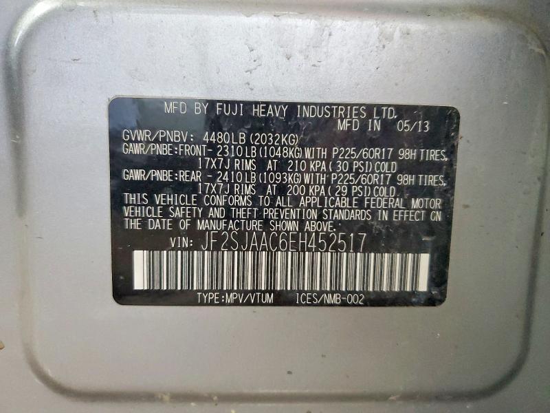 Aukcja sprzedaży 2014 Subaru Forester, vin: JF2SJAAC6EH452517, numer aukcji: 54670616