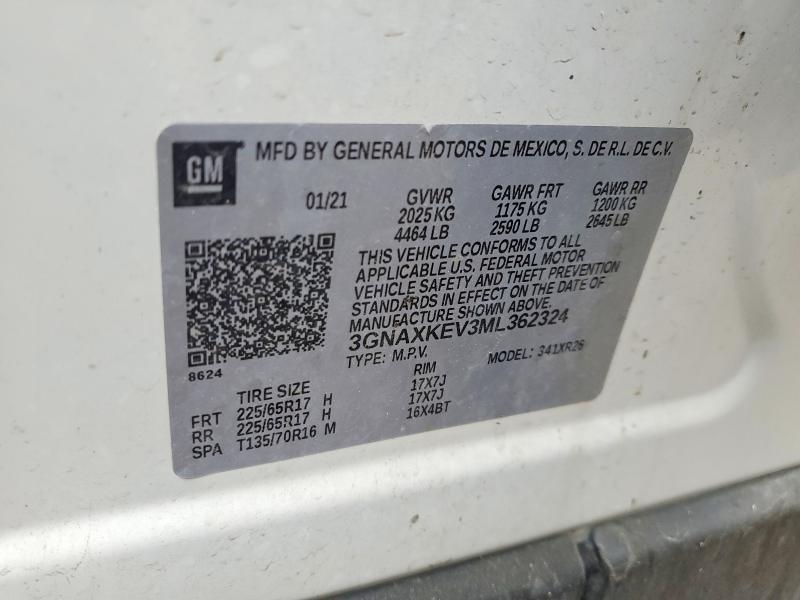 53709416 :رقم المزاد ، 3GNAXKEV3ML362324 vin ، 2021 Chevrolet Equinox مزاد بيع