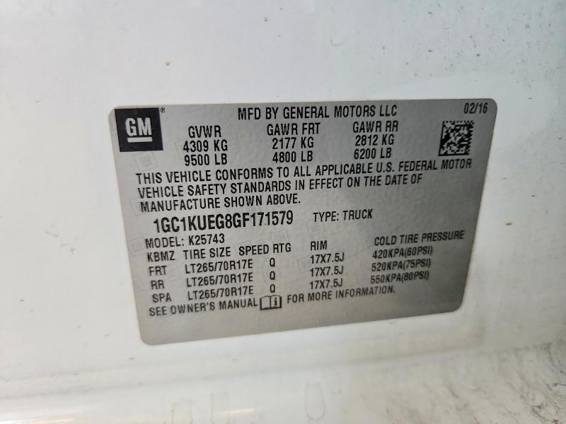 2016 Chevrolet Silverado მანქანა იყიდება აუქციონზე, vin: 1GC1KUEG8GF171579, აუქციონის ნომერი: 54076836